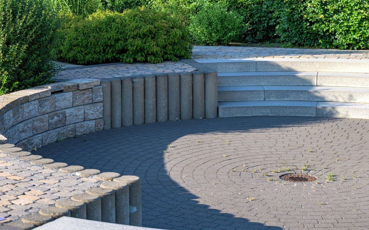 Stone patio paving in a back garden