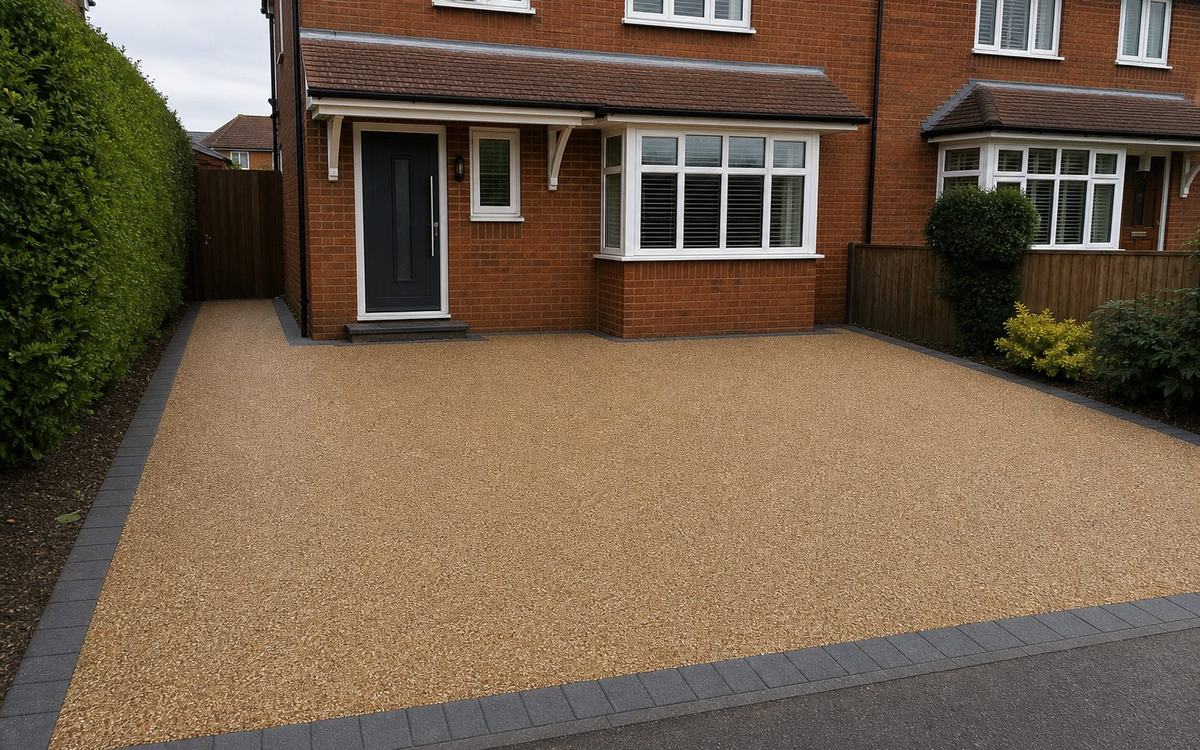 Smooth resin bound driveway outside a suburban home